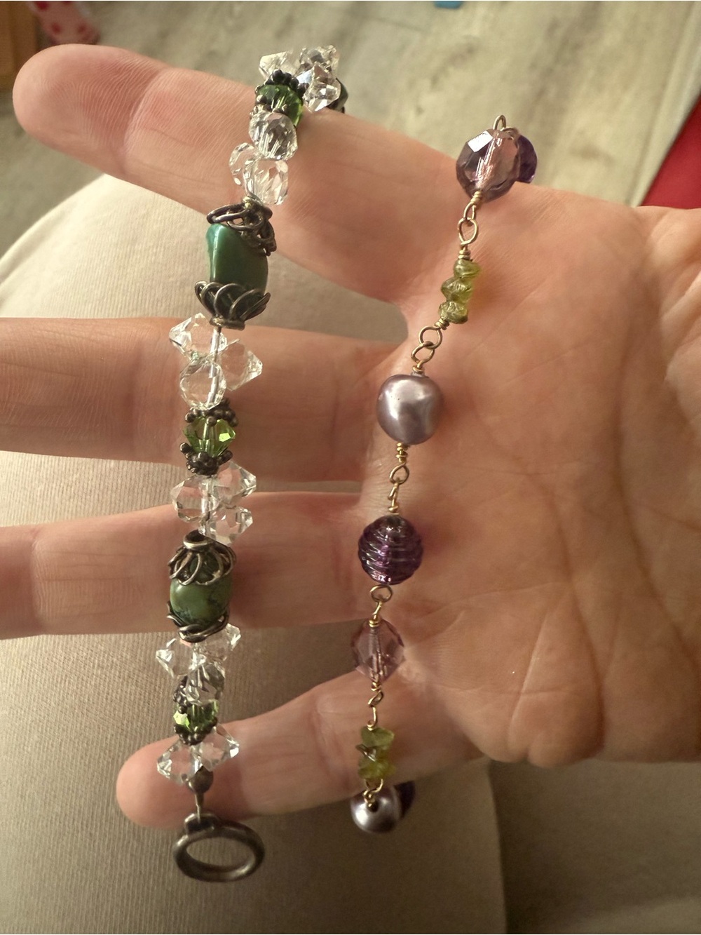 Source‎ Unknown Green and Purple Beaded Bracelet Set with Crystal Accents - Picture 4 of 6